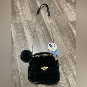 Black velvet crossbody clutch bag bee luxury formal prom wedding chain strap